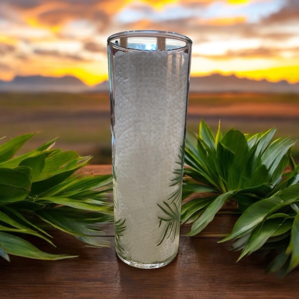 Vintage Federal Glass Tall Collins Glass with tropical palms. MINT  FUN - Picture 5 of 6